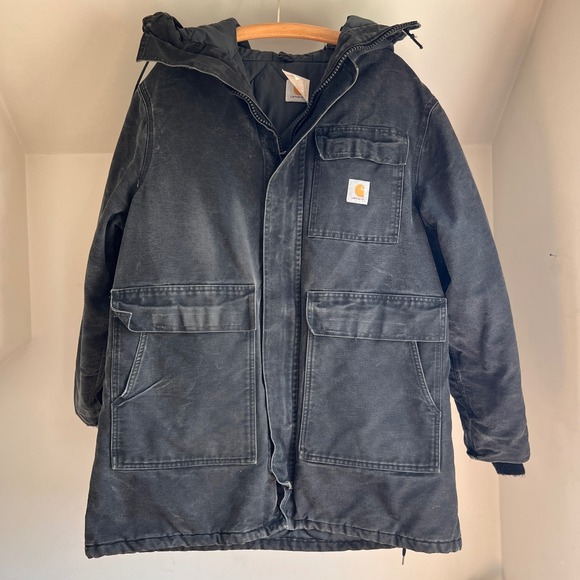 Carhartt Other - Vintage Carhartt Jacket USA Made Black CQ385 L 90s Hooded Chore Detroit Siberian